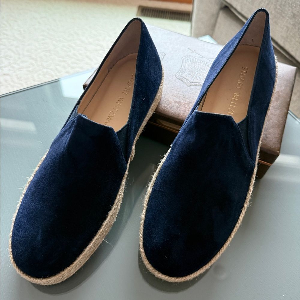 Stuart Weitzman Women’s Sz 8-1/2 Navy Suede Espadrilles Beachy Nautical Resort